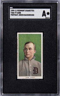 1909-11 T206 White Border Ty Cobb, Portrait, Green Background – SGC Authentic